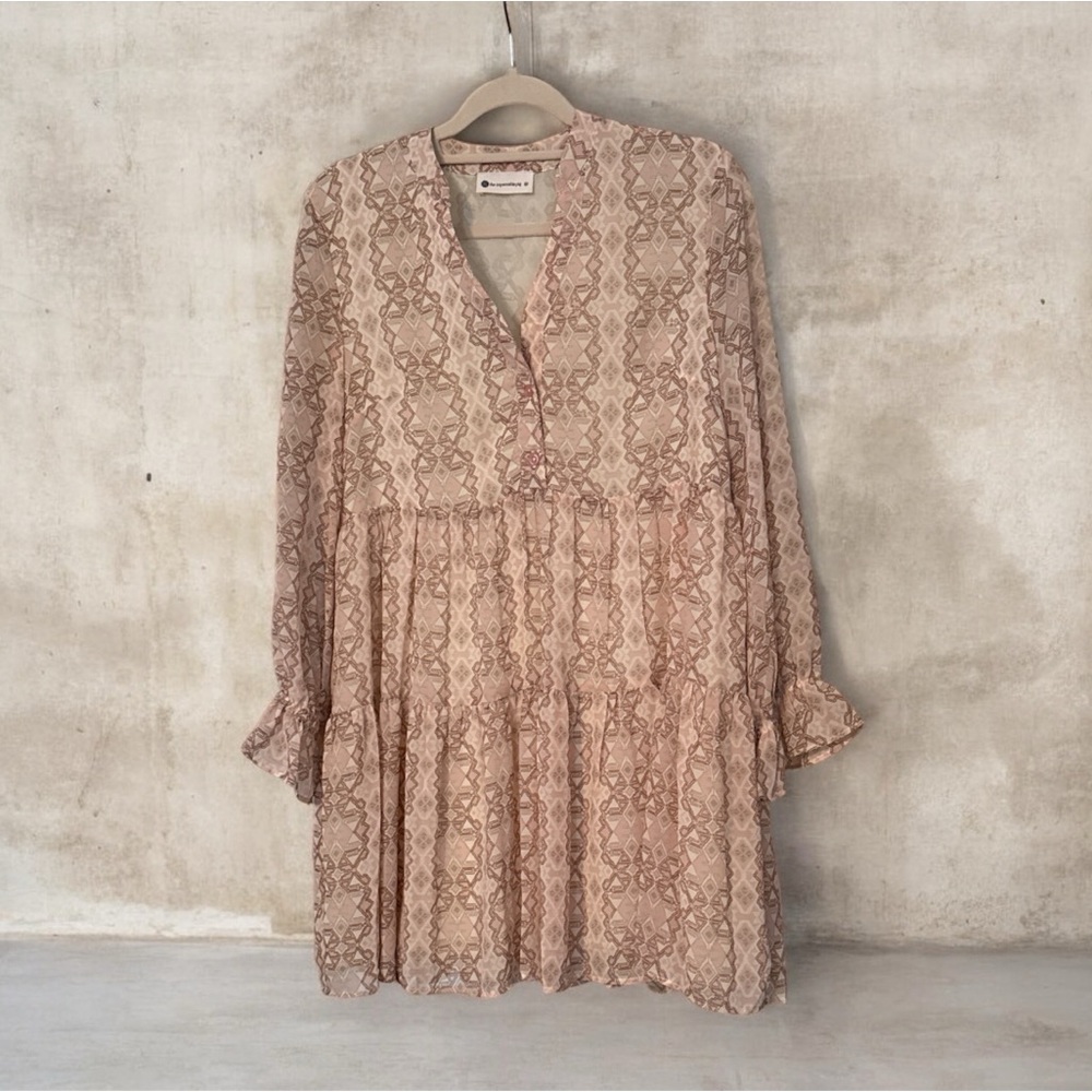 The Impeccable Pig Beige Patterned Long Sleeve Dress